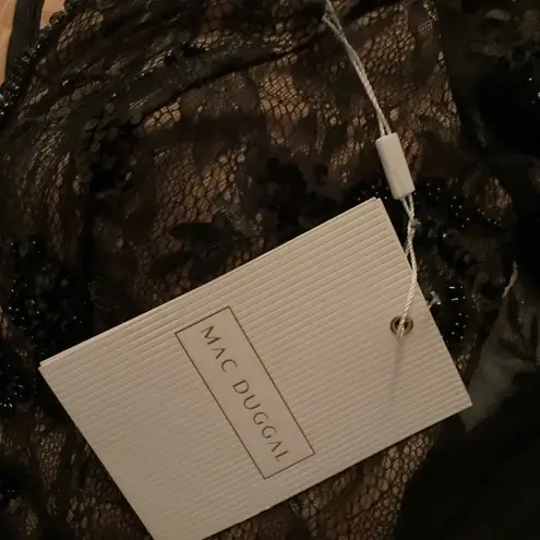 Mac Duggal 79351 Womens Black Embellished Long Sleeve Plunge Neck Trumpet Dress