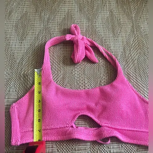 Shade & Shore  Women's Pink Textured Cut Out Halter Bralette Bikini Top,Size L,NWT