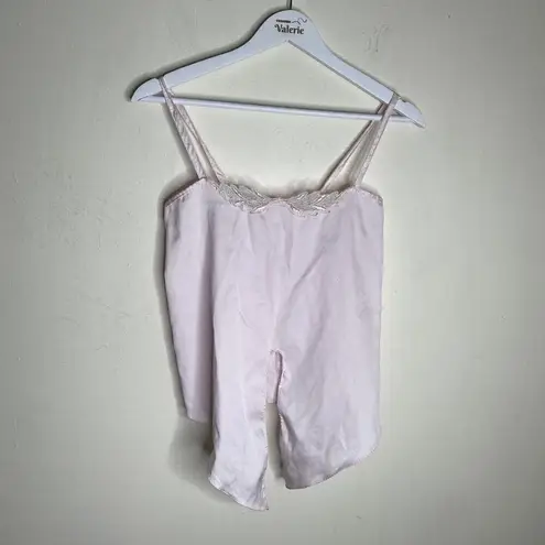 Avian Vintage Pink Satin Tank Top Dainty Elastic Pajama Tie Front Size Medium