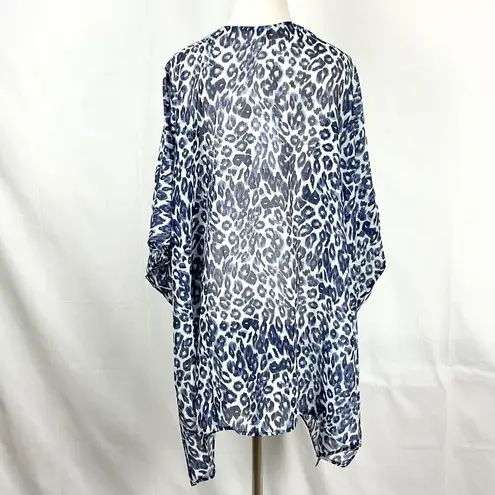 Johnny Was Calme Kimono Blue Cheetah Print Cover Up Silk Blend Sz S/M NWT