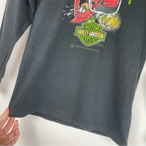 Y2K Harley Davidson Looney Tunes Retro Graphic Long Sleeve Shirt Sz XS/S Black