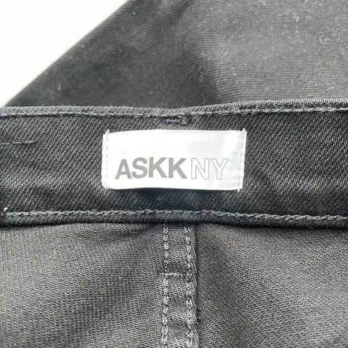Askk NY Crop Slim Wide Leg Jeans Raw Hem Black Resin Size 30 NEW