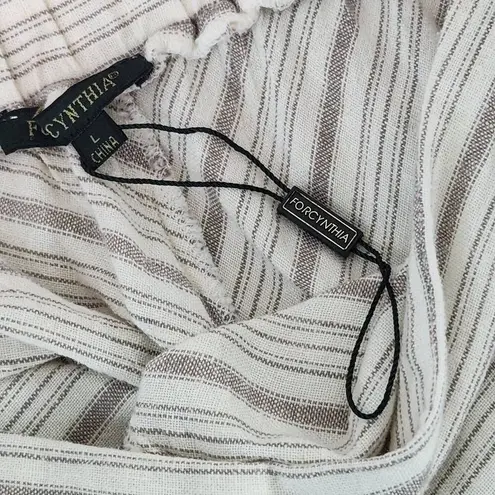 For Cynthia Taupe and Cream Linen Chevron Stripe Skirt NWOT Size Large