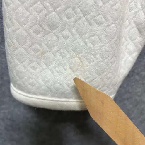 Miss Elaine Ivory Quilted Floral Embroidered Button Front Cardigan Medium Retro White