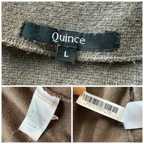 Quince Organic Cotton Knit Cardigan Blazer Brown Size Large Open Front Pockets