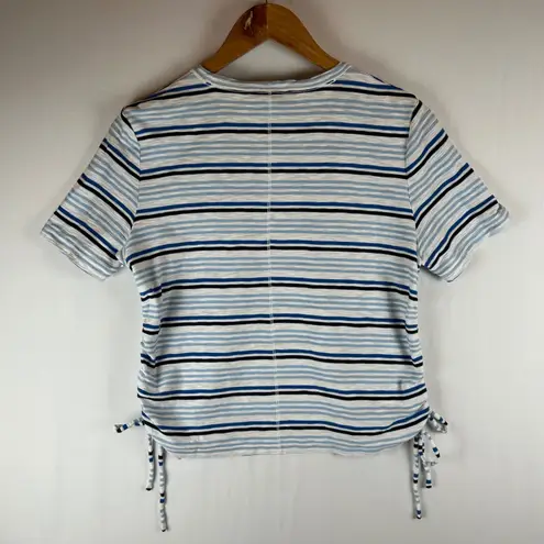 VERONICA BEARD JEANS Blue White Striped Tie Side Crew Neck T Shirt Top Womens M Size M