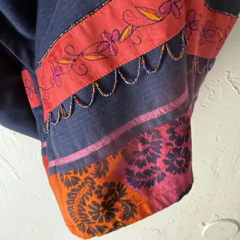 Source Unknown Boho Maxi Dress Vintage Artsy Large Embroidered Floral Sleeveless Ethnic Beaded