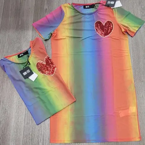 Iron fist NEW! Somewhere Rainbow Sheer Mesh Mini Dress Sequin Heart LARGE Pride