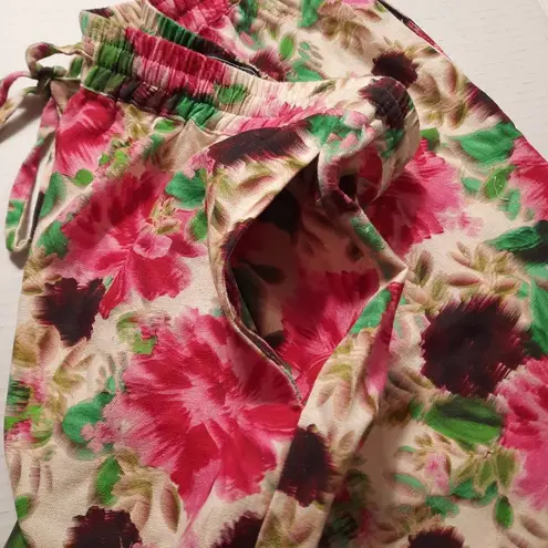 BCBGMAXAZRIA  Shorts Womens Medium Pink Floral High Waisted Linen Pockets