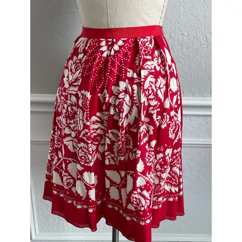 Anna Sui Red & White Floral Boho Wrap Skirt Vintage Peasant Cotton Size 8