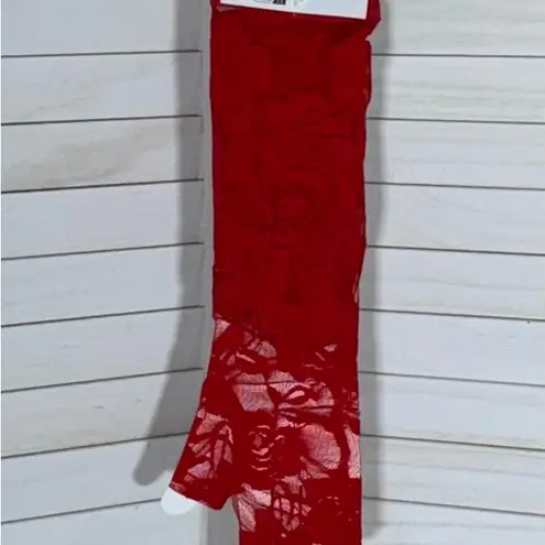 NWT Sheer Lace Long Statement Gloves Floral Pattern Design Breathable Red OS