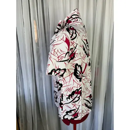 kitten bow blouse abstract leaves red black 1980s Size 12