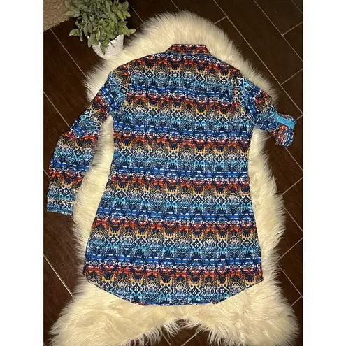 Panhandle Rough Stock western print pearl snap dress sz Large Blue