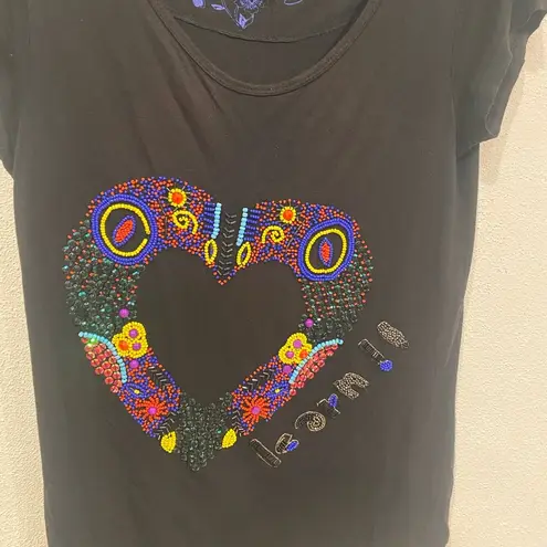 Desigual Beaded Heart Asymmetrical Tee Size Small EUC