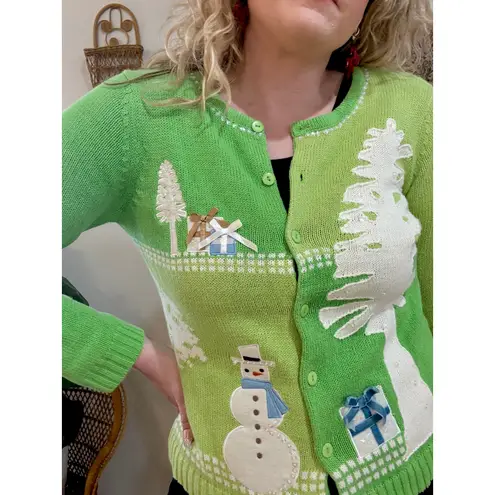 Tiara International Y2K Green Christmas Cardigan size medium