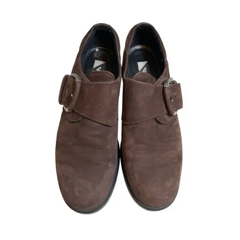 Ecco Nubuck Suede Brown Leather Monk Strap Buckle Dark Brown Suede Women