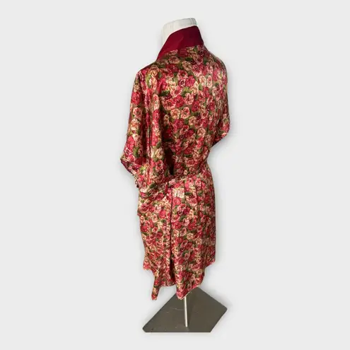 Vintage Pinx Floral Satin Kimono Robe OS Cottagecore Boho Chic Dressing Gown Pink Size undefined