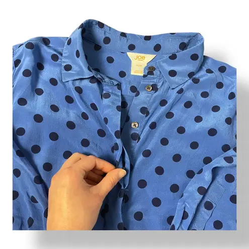 Joe Fresh Blue Polka Dot Silk Blouse Top Size M Business Casual Preppy