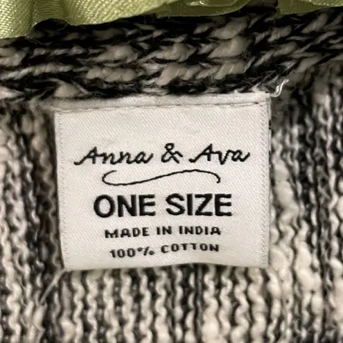 a.n.a  & Ava Black White Textured Knit Cotton Open Face One Size Wrap Sweater Top