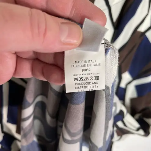 OTTOD’AME Women’s Abstrast Blue Print Cinched Waist Shirt Dress Size 4