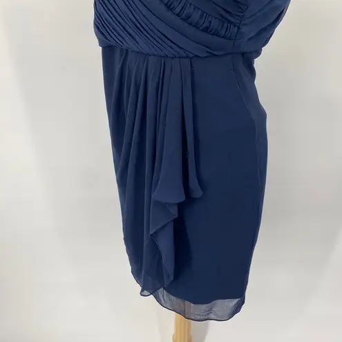 Badgley Mischka Dress Pleated Y Neck Halter Drape Front Mini Navy Blue Womens 4