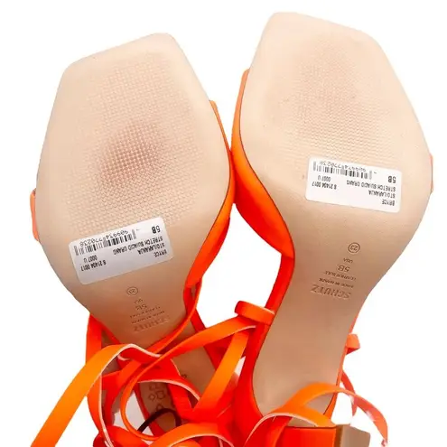 Schutz NEW Bryce Leather Stiletto Sandals Acid Orange Lace-Up Sandals Size 5