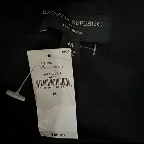 Banana Republic  Linen Blend Embroidered Top Black White Medium Short Sleeve Boho