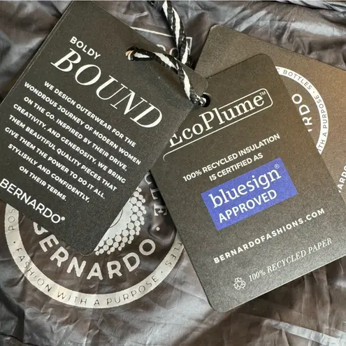 Bernardo Eco Plume Long Hooded Puffer Winter Coat Gray Size M NWT