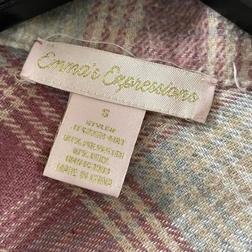 Emma's Expressions Plaid Button Up Shirt Jacket Flannel Womens Small Pink Beige