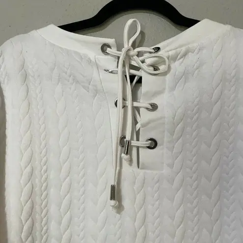 Lysse New York White Short Sleeve Round Neck Lace Up Back Tunic Top Size XS