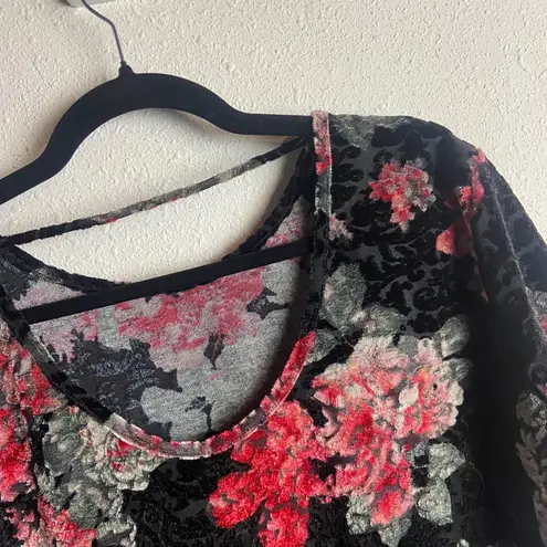 Mts Size S Black Short Sleeve Velvet Burn Out Blouse Top Dark Floral Whimsigoth