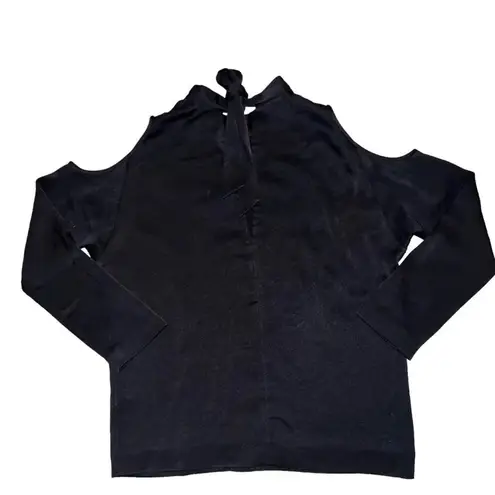 Wilfred Aritzia Small Black Blouse w/ Shoulder Cut-Outs & Bow Tie Collar