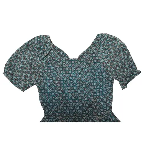 Pinkyotto Fit and Flare Chiffon Peasant Geometric Pattern Print Dress Green XS