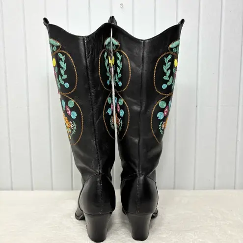 TWO LIPS Chessa Black Embroidered Western Style Leather Boots Size 8