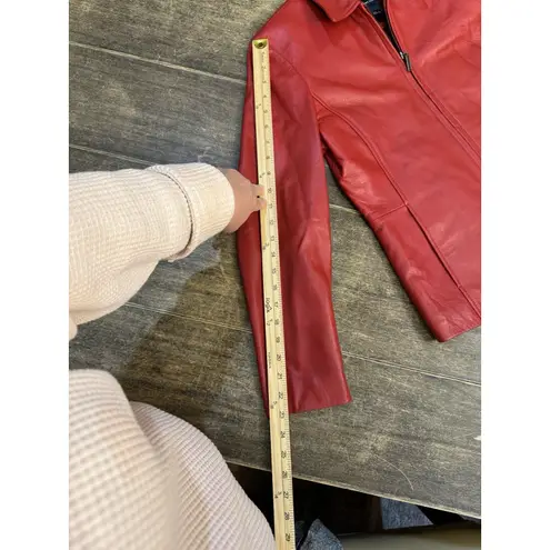 Whet Blu Leather Jacket Womens Size Medium Petite Red Zip Up