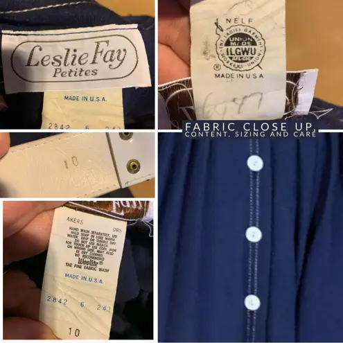 Leslie Fay VINTAGE 1980'S BLUE & WHITE JERSEY KNIT BUTTON DOWN SHIRT DRESS (10P)