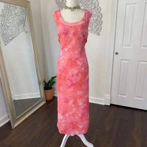 Early 2000's Light Pink White Flower Floral Mesh Midi Maxi Dress Size 14 / L