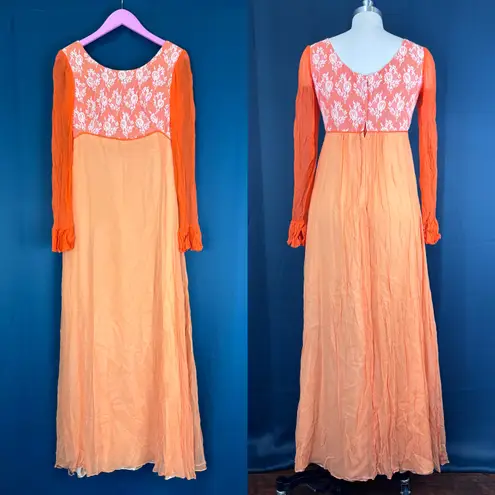 Vintage 60s/70s Orange Creamsicle Lace Maxi Dress