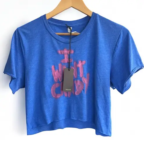 “I Want Candy” Blue Crop top Hand painted Tee / Exclusive Design