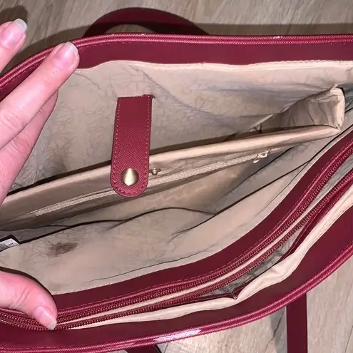 Dark Red faux leather Handbag Large Multi Compartment