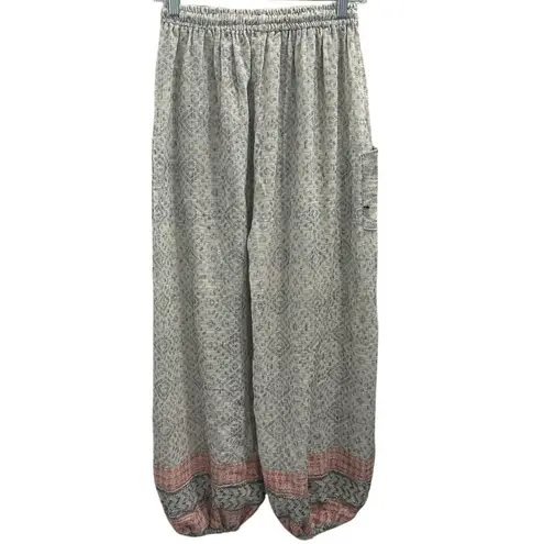 None Lagenlook Boho Patchwork Harem Pants Cream Pink Purple Lounge Yoga Cozycore XS