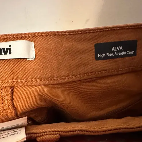 Mavi Alva High Rise Straight Cargo Pants in Cinnamon Luxe Twill Size 25 X 30 Brown