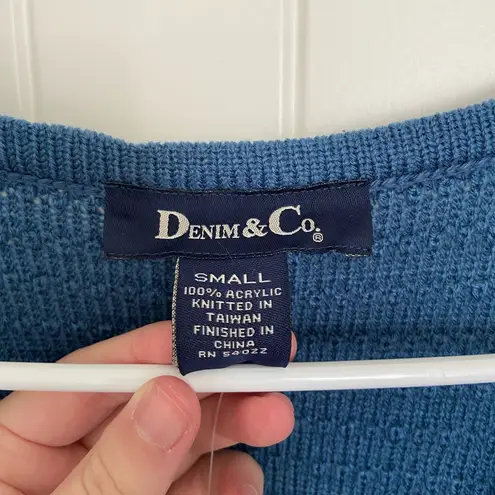 NEW Denim & Co. women’s blue tie front floral embroidered long sweater small