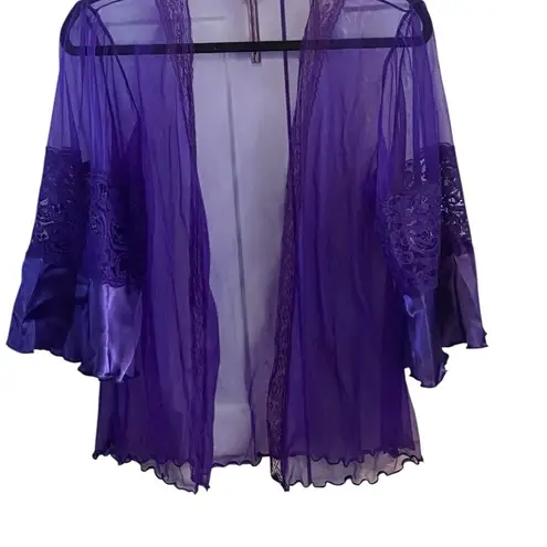 Vintage Sears Purple Sheer chiffon Lace Robe duster kimono cover up lingerie Size M