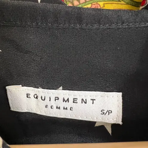 Equipment Femme Women's Black Star Print Silk Button Front Blouse Size S