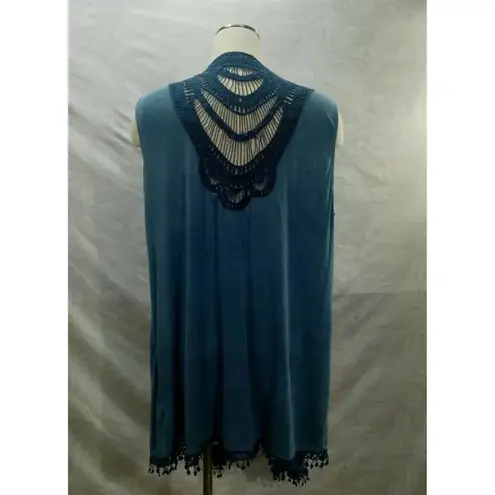 Women's Long Fringe Blue Angle Vest By La Vanya Size 2X