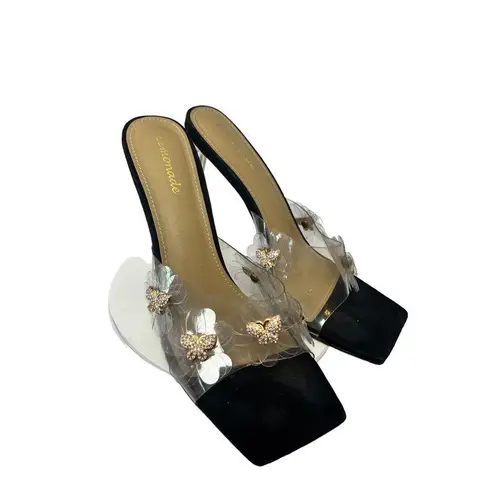 LuxeModa Secret Black Diamond Butterfly Square Peep Toe Heel Clear Pump Mule siz White Size 11