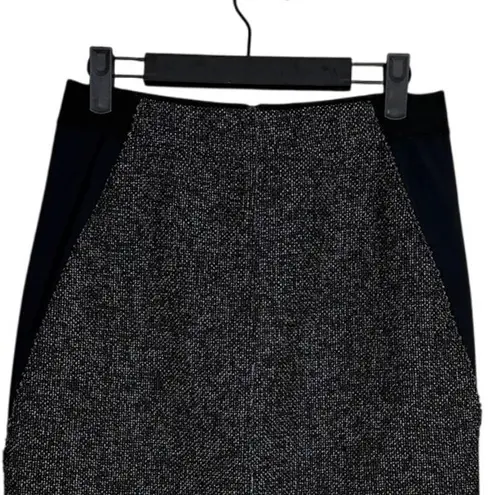 Elie Tahari Knee Length Pencil Side Detail Tweed Skirt Back Slit 4 Grey Black