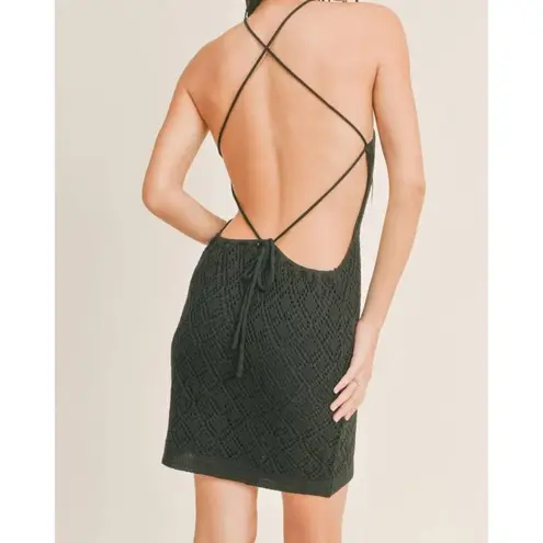 Sage  The Label Beloved Pointelle Halter Mini Dress Crochet Large New Beachy
