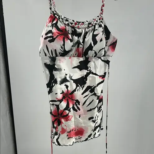 Bwear Black and White floral Y2K Camisole with Tie babydoll silky braided accent Size XL